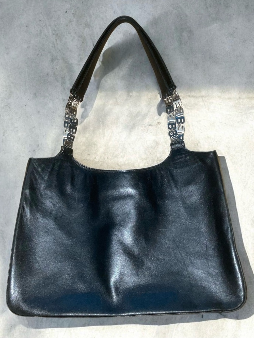 BALLY Black Leather Handbag w/ Silver Iconic "B" Handles